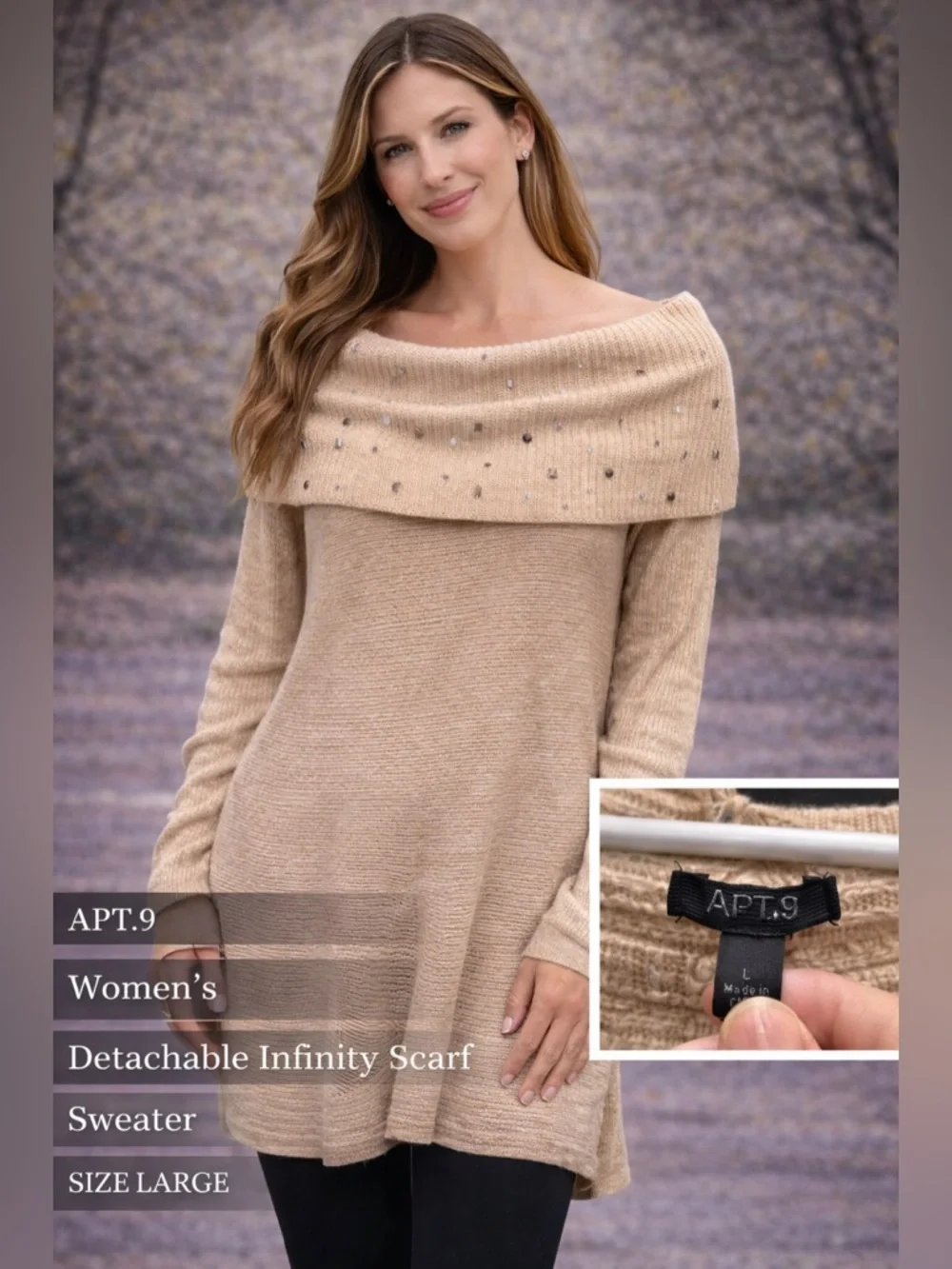 Apt. 9 Women's Beige Detachable Infinity Scarf Sweater